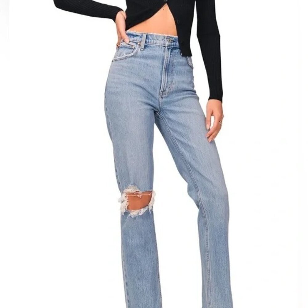 ABERCROMBIE 90'S Relaxed Straight Ultra High Rise Distressed Denim Jeans 29 / 8
